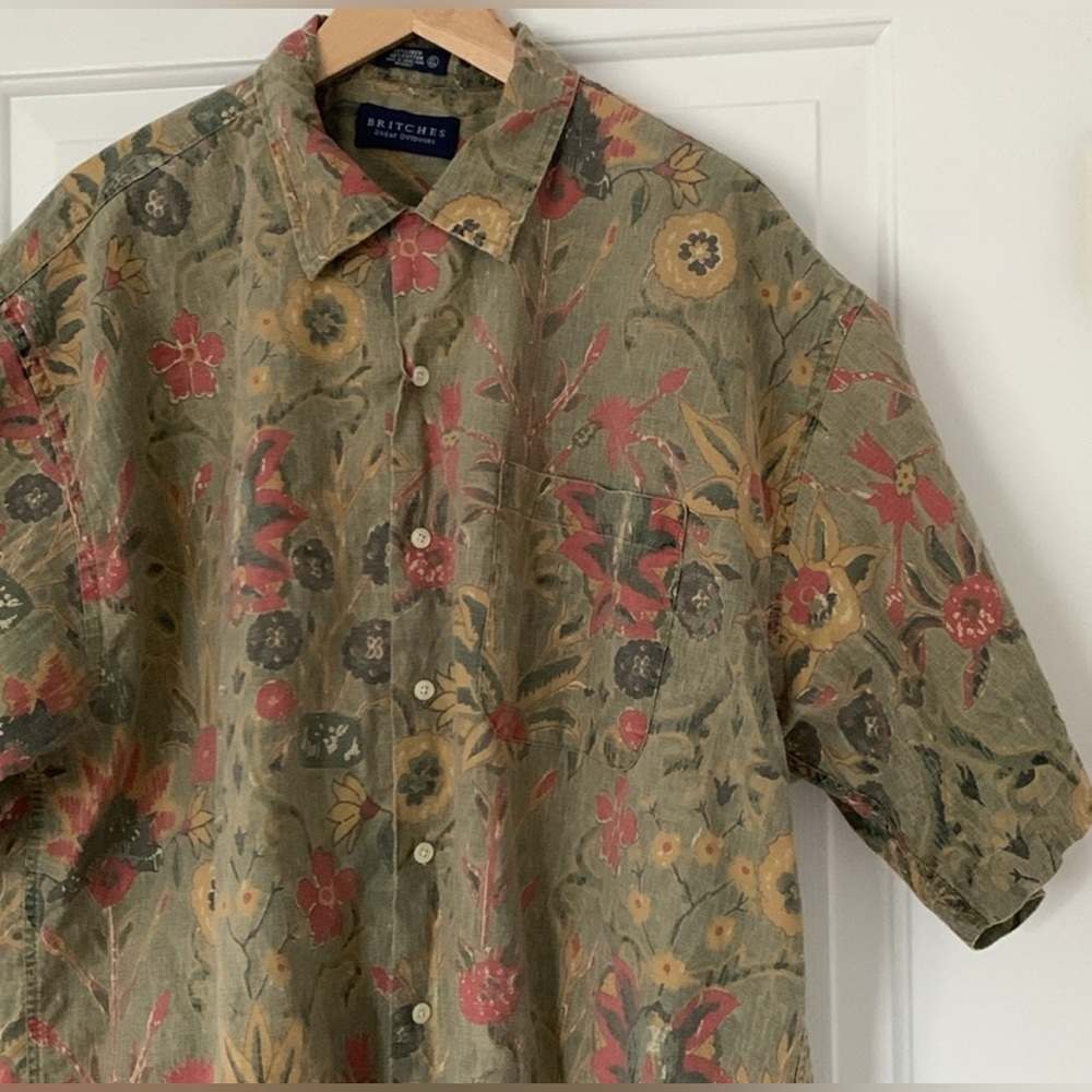 VTG Britches Great Outdoors linen cotton button down short sleeve XL L